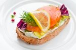 Sandwich With Smoked Salmon Stock Photo