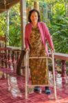 Senior Disabled Woman With Walker Stock Photo