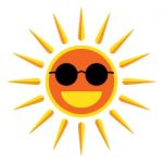 Sun Smile With Sunglasses On White Background Stock Photo