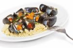 Seafood Fusilli Pasta Stock Photo