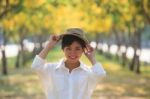 Portrait Of Beautiful Asian Woman Toothy Smiling Face Wearing Fa Stock Photo