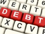 Debt Keys Mean Liability Or Financial Obligation
 Stock Photo