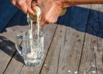 Glass Mug With Beer On The Table In The Park Stock Photo