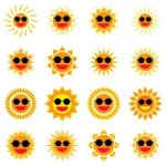 Sun Smile And Wear Sunglass Icon Set On White Background Stock Photo