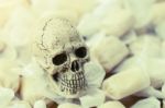 Still Life Of Human Skull With Candy Stock Photo