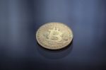 Bitcoin Curency Dof On Blue Light Background Stock Photo