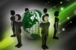 People Around A Globe Representing Social Networking Stock Photo