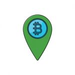 Cryptocurrency Bitcoin Map Pin Thin Line Flat Design Icon  Stock Photo