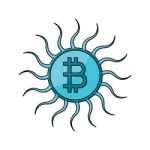 Cryptocurrency Bitcoin Sun Thin Line Flat Design Icon  Ill Stock Photo