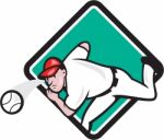 Baseball Pitcher Outfielder Throw Ball Diamond Cartoon Stock Photo