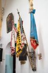 Flags In The Parish Church Of St. Georgen Stock Photo