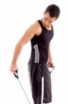 Man Exercising With Resistance Band Stock Photo