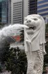 Merlion Fountain In Singapore Stock Photo