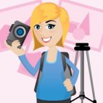 Cartoon Cute Photographer With Camera And Tripod Stock Photo