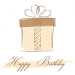 Happy Birthday And Brown Gift Box Isolated On White Card Background Stock Photo