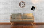 Living Room Interior With Brick Wall Stock Photo