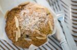 Blueberry Muffin Serving With Knife And Fork Stock Photo