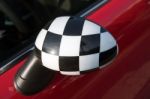 Checkered Exterior Side View Mirror Stock Photo