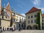 Tourists Congregating Outside Wawel Cathedral In Krakow Stock Photo