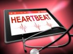 Heartbeat Tablet Means Pulse Trace And Cardiology Stock Photo