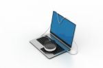 Simple Blue Laptop With Mouse Stock Photo