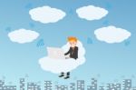 Business Man Works Over Cloud Stock Photo