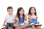 Childrens Looking Up Surprised Stock Photo