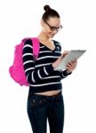 College Girl Using Tablet Pc Stock Photo