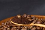 Coffee Beans And Ground Coffee Stock Photo