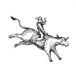 Bull Riding Rodeo Cowboy Drawing Stock Photo