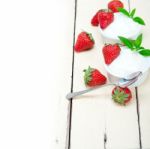 Organic Greek Yogurt And Strawberry Stock Photo