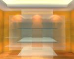 Glass Shelves In Orange Empty Room Stock Photo