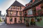 Architecture Of Riquewihr In Haut-rhin Alsace France Stock Photo