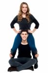 Romantic Young Couple Having Fun, Studio Shot Stock Photo