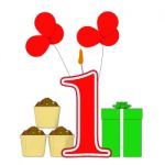 Number One Candle Shows One Year Birthday Party Or Celebration Stock Photo