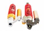 New Red Motorcycle Suspension Stock Photo