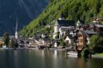 View Of Hallstatt From Hallstatt Lake Stock Photo