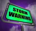 Storm Warning Signpost Represents Forecasting Danger Ahead Stock Photo