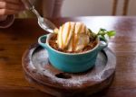 Apple Crumble Dessert With Ice Cream Stock Photo