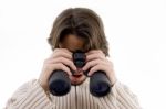 Male Looking Through Binocular Stock Photo