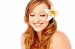 Beauty Woman With A Lily Flower Stock Photo