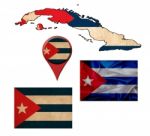 Grunge Cuba Flag, Map And Map Pointers Stock Photo