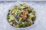 Thai Style Spicy Beef Salad With Cucumber Stock Photo