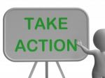 Take Action Board Shows Motivation And Encouragement Stock Photo