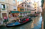 Venice Italy Gondolas On Canal Stock Photo