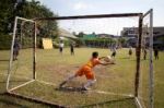 Bangkok, Thailand - Nov 2016: In The Nov 23, 2016. Youth Soccer Match, In Pieamsuwan Elementary School Stock Photo