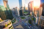 Seoul, South Korea  -  May 10 : Traffic Speeds Through An Intersection In Gangnam.gangnam Is An Affluent District Of Seoul. Photo Taken On May 10,2015 In Seoul,south Korea Stock Photo