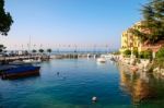 Small Marina At Sirmione Lake Garda Stock Photo