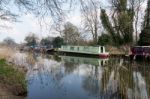 Narrow Boats On The River Wey Navigations Canal Stock Photo