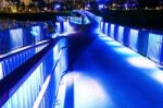 Colorful Bridge And Cityscape At Night In Korea Stock Photo